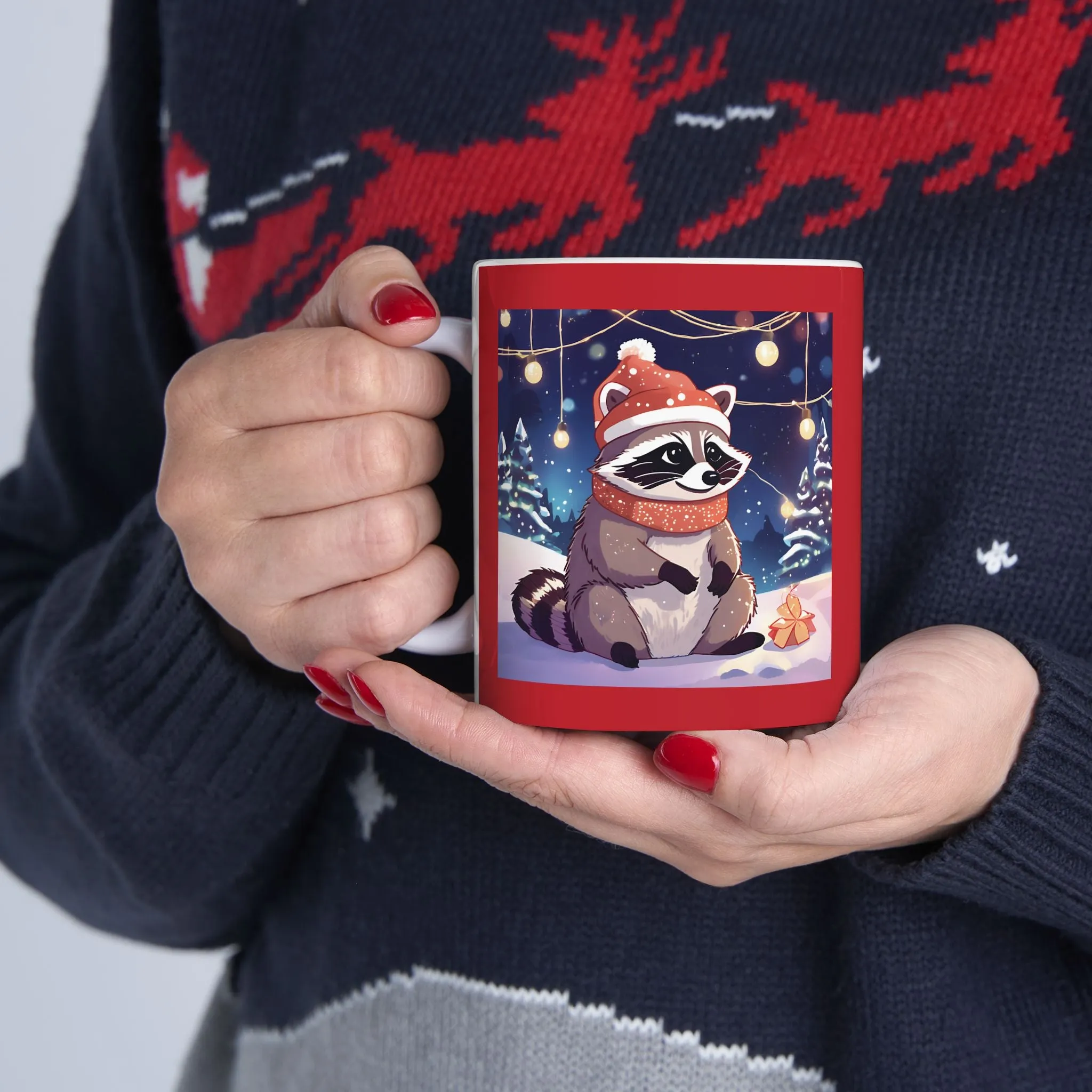 Festive Racoon Holiday Ceramic Mug - Merry Christmas Gift for Tea Lovers