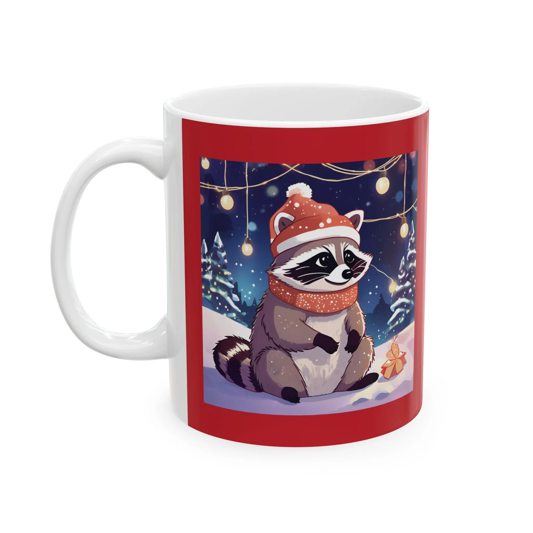 Festive Racoon Holiday Ceramic Mug - Merry Christmas Gift for Tea Lovers