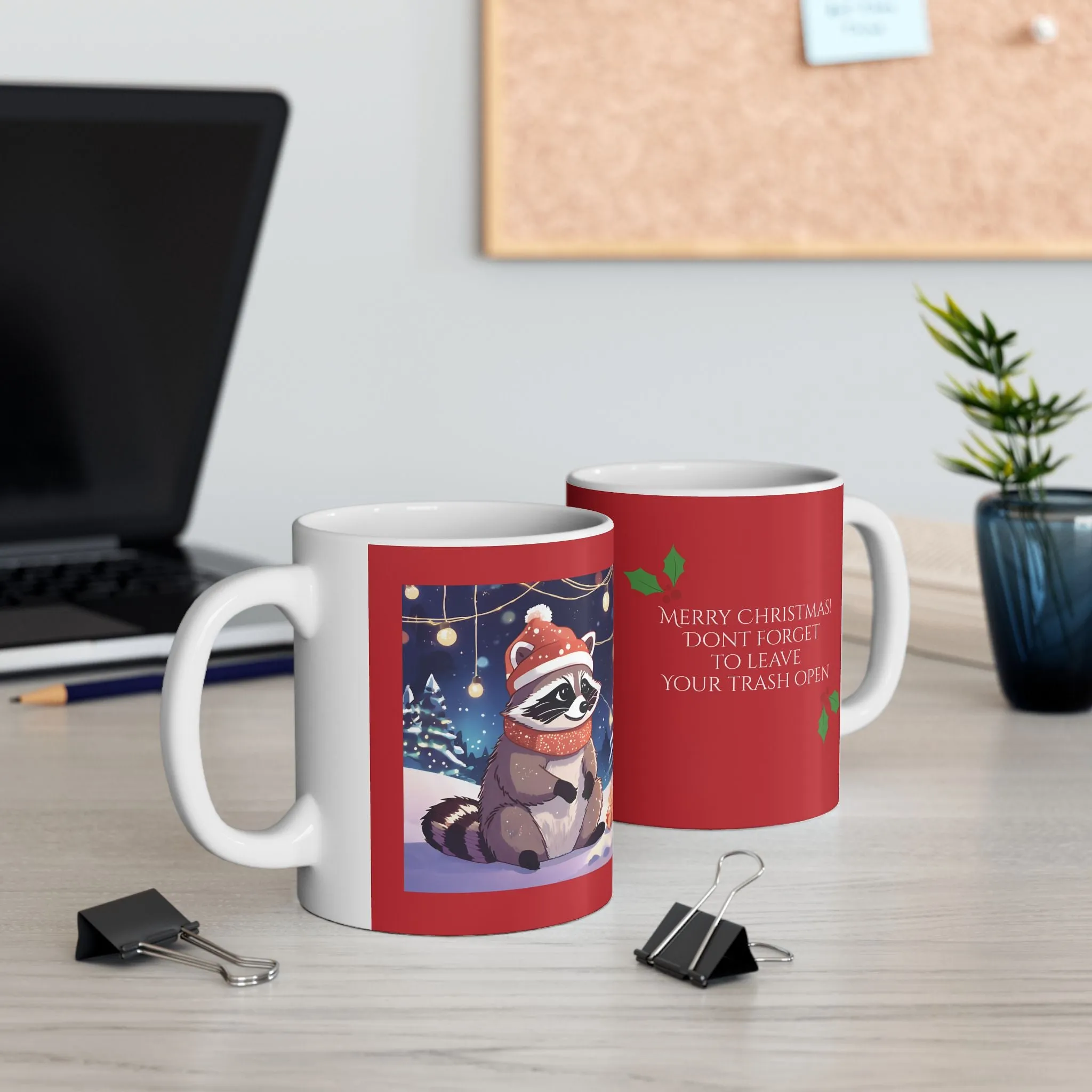 Festive Racoon Holiday Ceramic Mug - Merry Christmas Gift for Tea Lovers