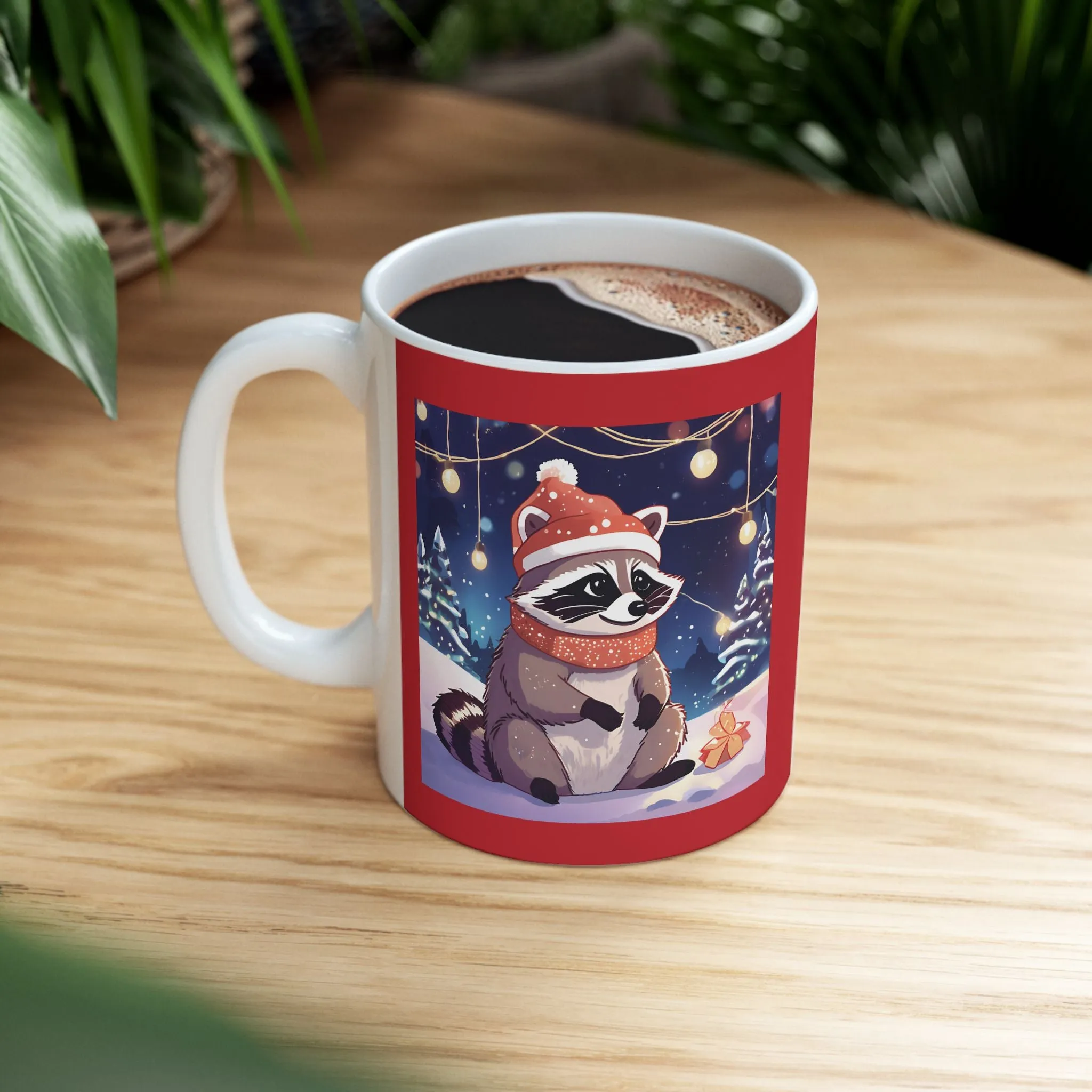 Festive Racoon Holiday Ceramic Mug - Merry Christmas Gift for Tea Lovers