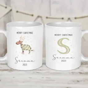 Festive Reindeer Skating Mug - Personalised Xmas Gift for Kids - Novelty Cup