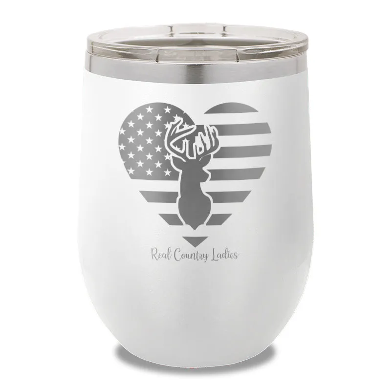 Flag Heart Deer 12oz Stemless Wine Cup