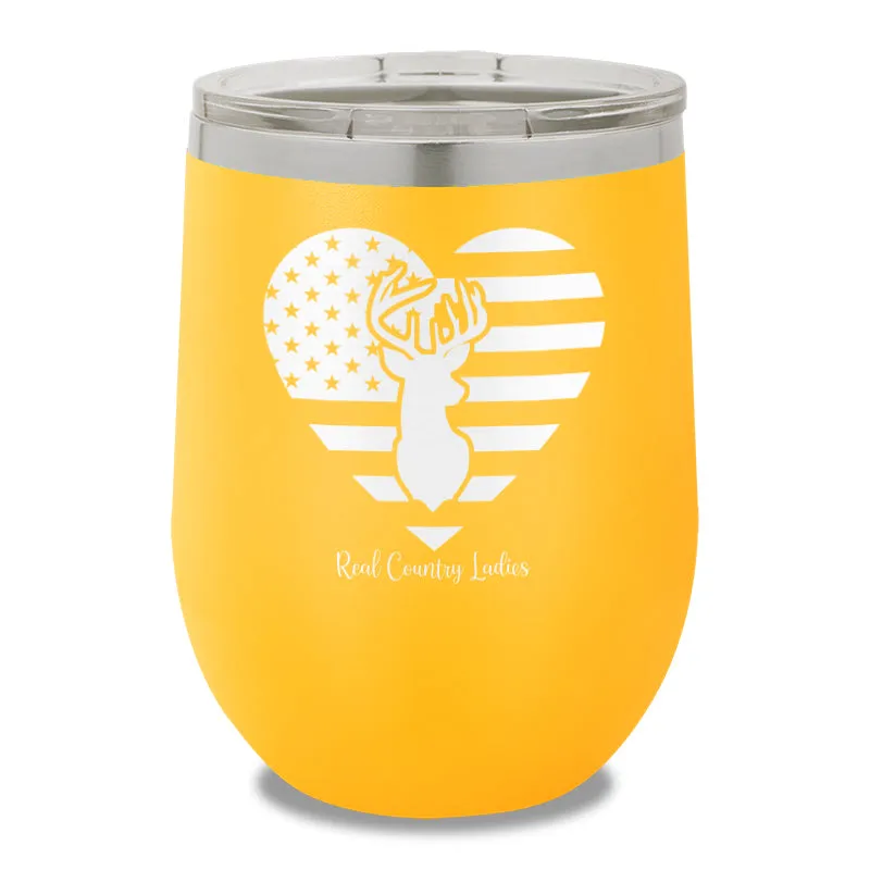 Flag Heart Deer 12oz Stemless Wine Cup