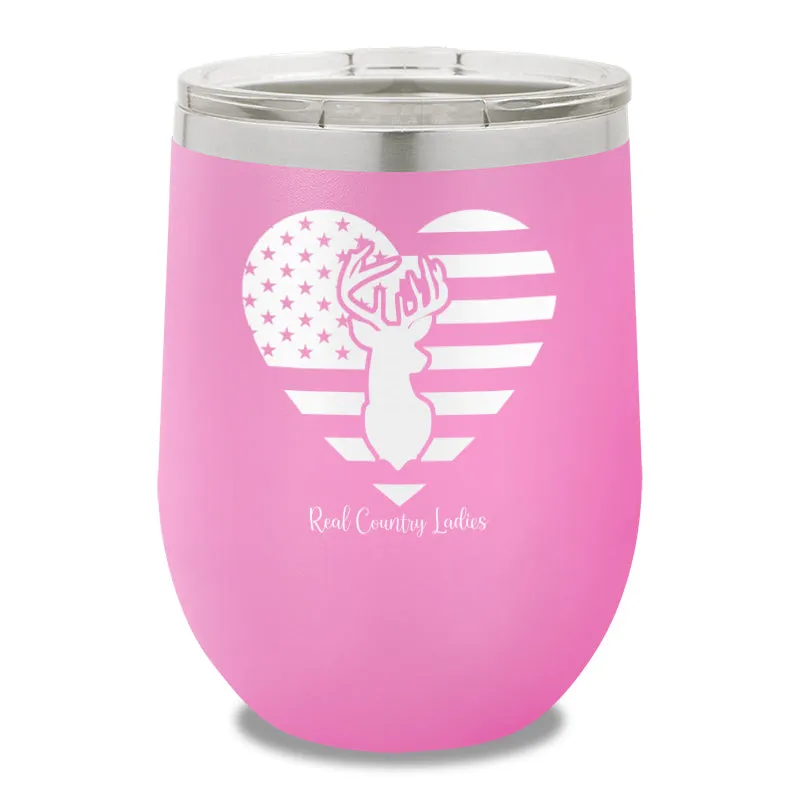 Flag Heart Deer 12oz Stemless Wine Cup