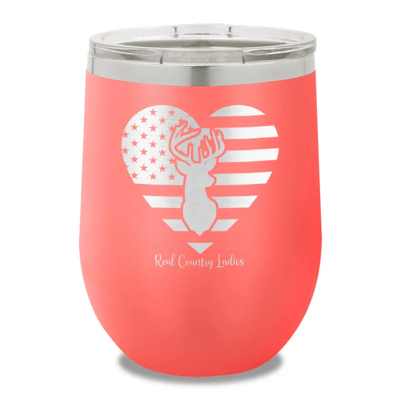 Flag Heart Deer 12oz Stemless Wine Cup