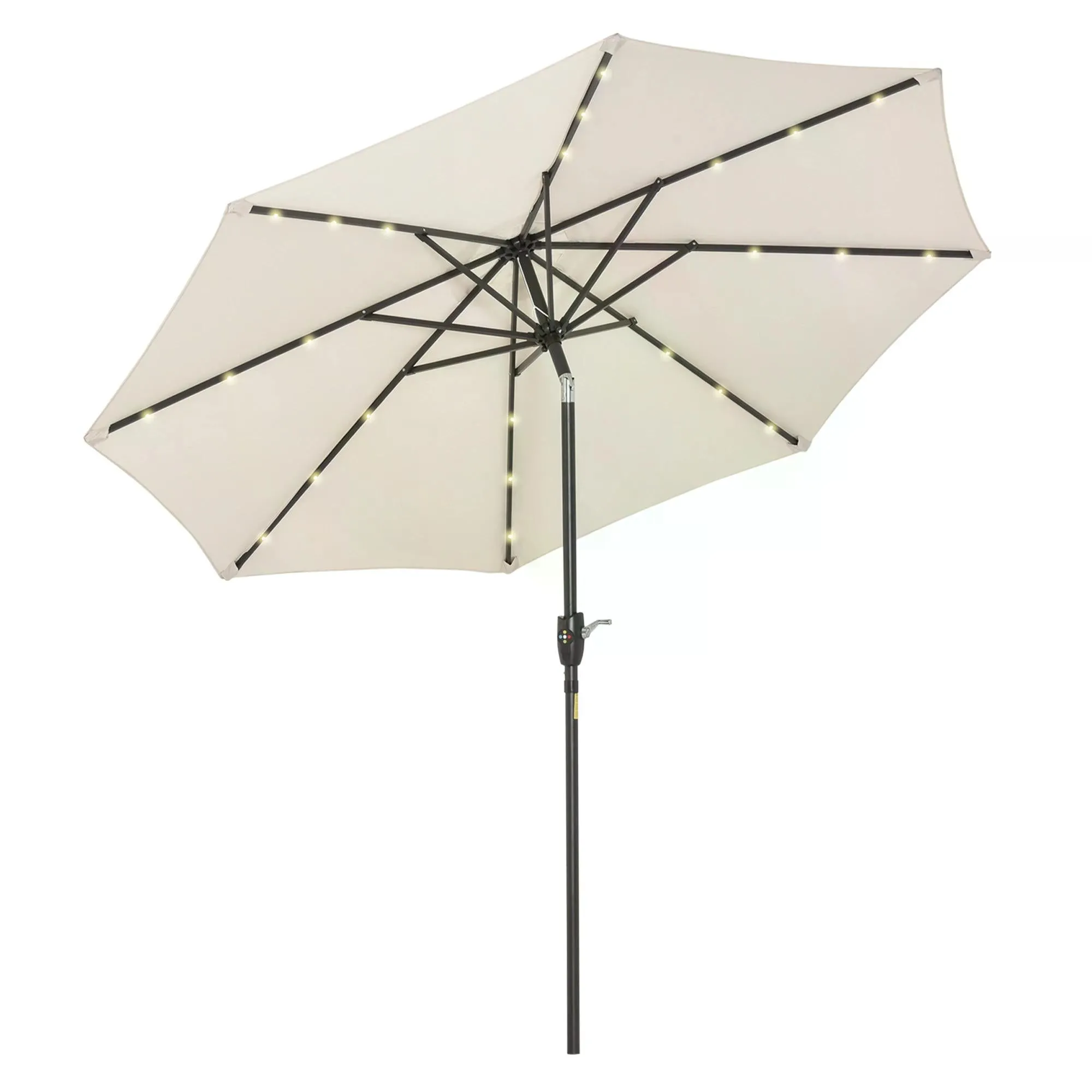 Garden 24 LED Parasol Outdoor Tilt Sun Umbrella Patio Club Party Event Manual Sun Shade w/ Hand Crank Off-white