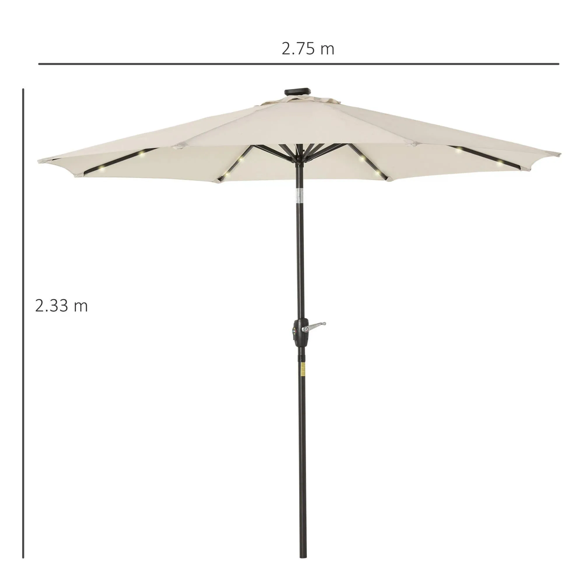 Garden 24 LED Parasol Outdoor Tilt Sun Umbrella Patio Club Party Event Manual Sun Shade w/ Hand Crank Off-white