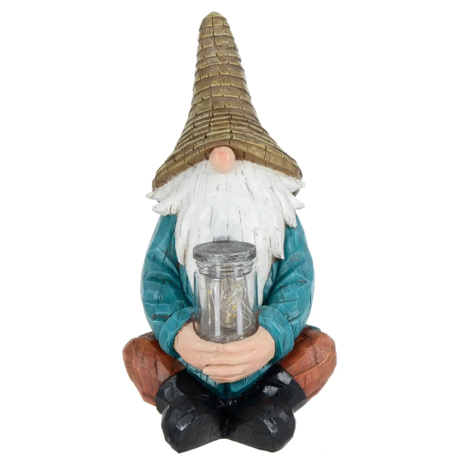 Garden Gnome Solar Decoration Outdoor 8 Yellow LED Lights 30cm