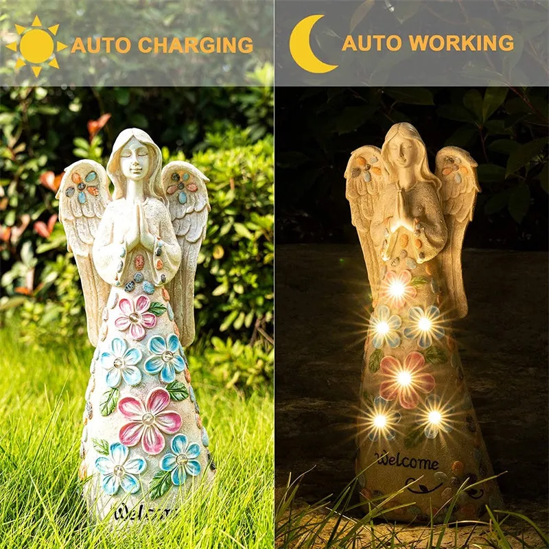 Garden Waterproof Resin Angel Statue Solar Light Ornament