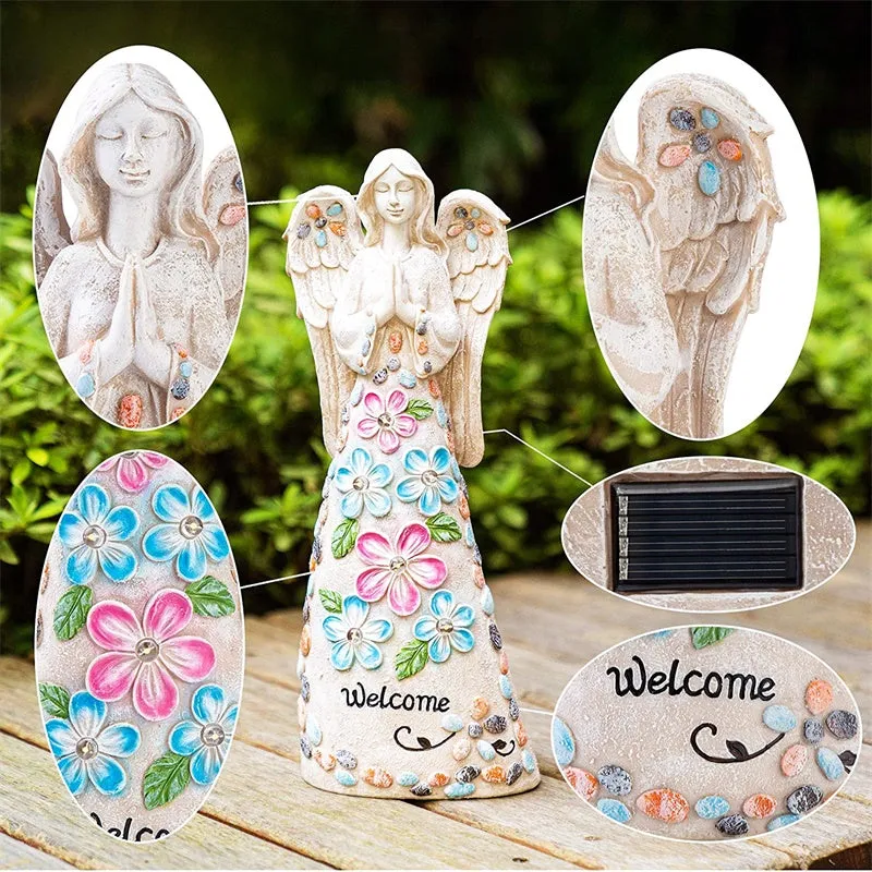 Garden Waterproof Resin Angel Statue Solar Light Ornament