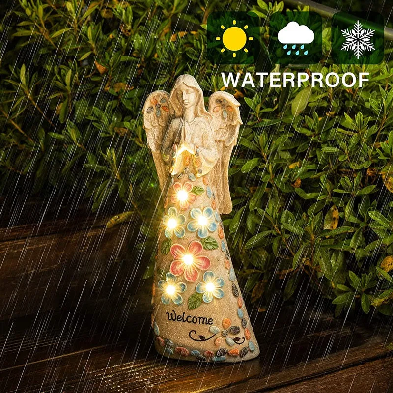 Garden Waterproof Resin Angel Statue Solar Light Ornament