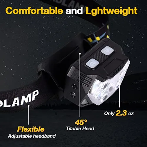 GOANDO 2500 Lumen LED Headlamp - Rechargeable Head Light with Red Light Sensor for Running, Cycling, Camping - Waterproof, 2 Pack