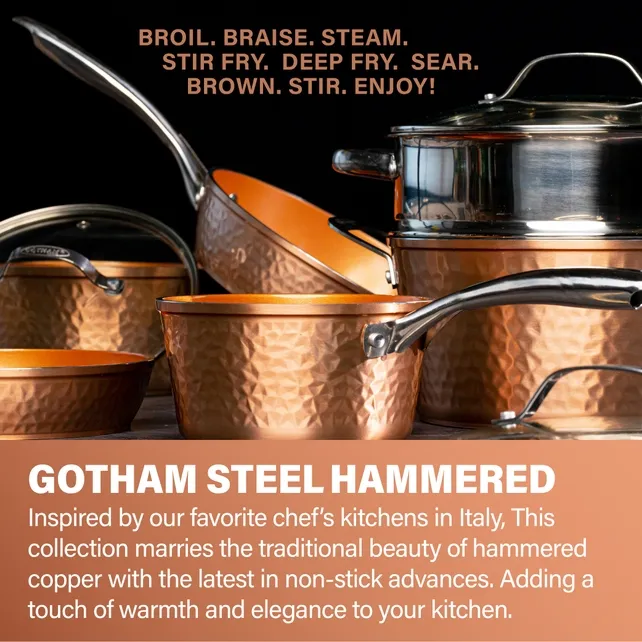 Gotham Steel Hammered Copper 15 Piece Cookware Set