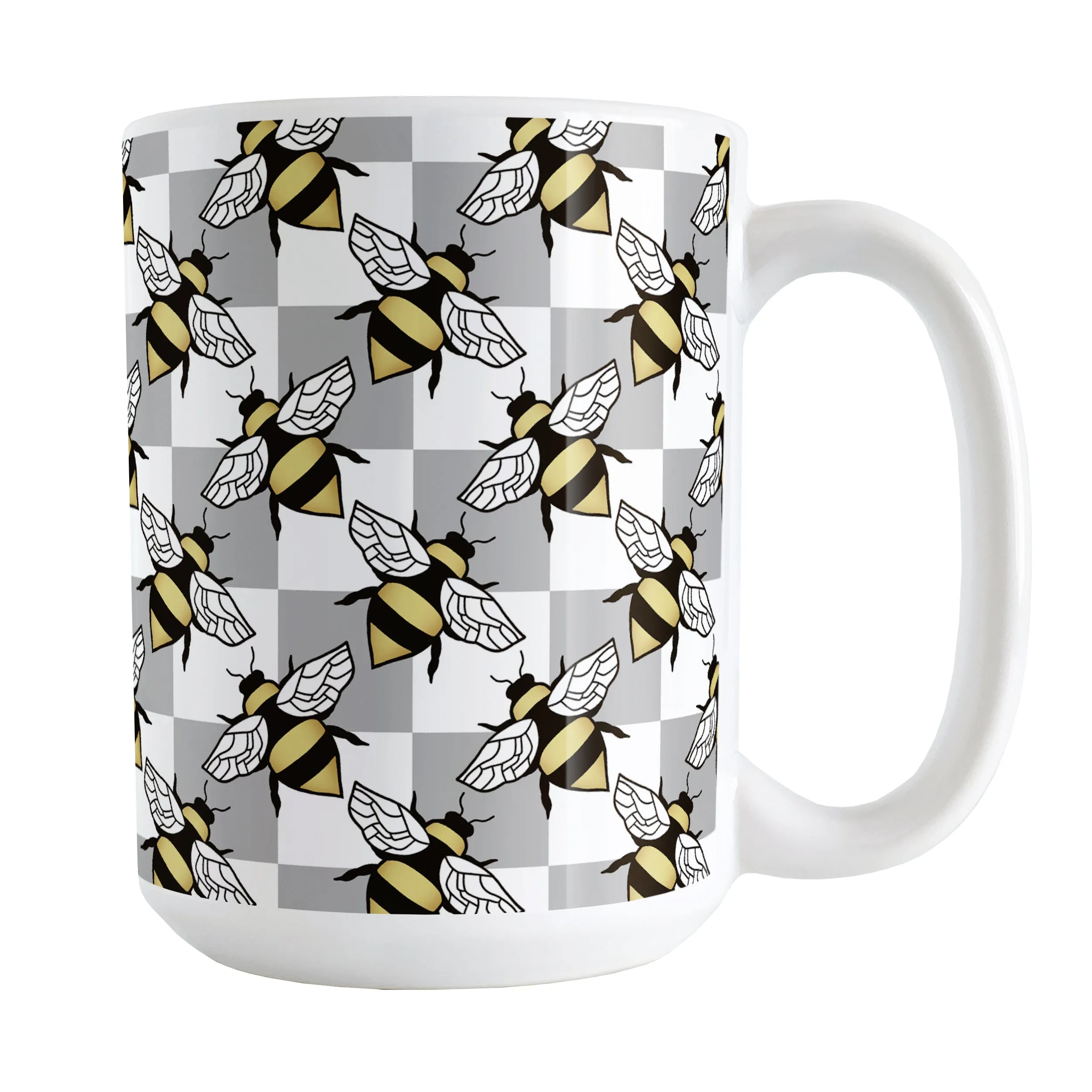 Gray Checkered Bee Mug