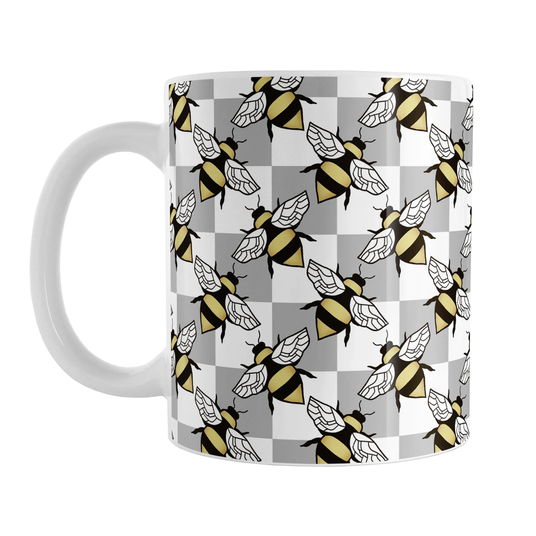 Gray Checkered Bee Mug