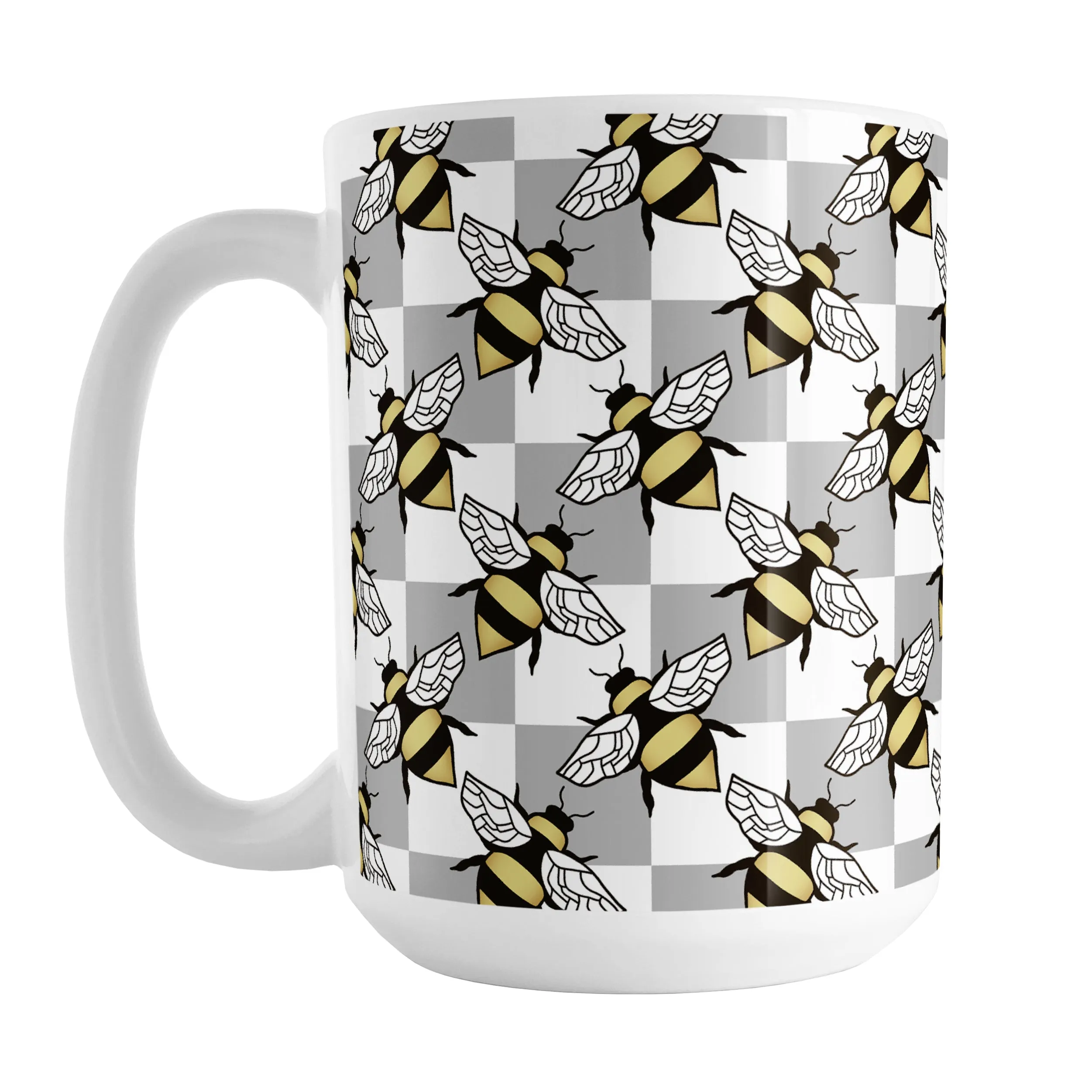 Gray Checkered Bee Mug