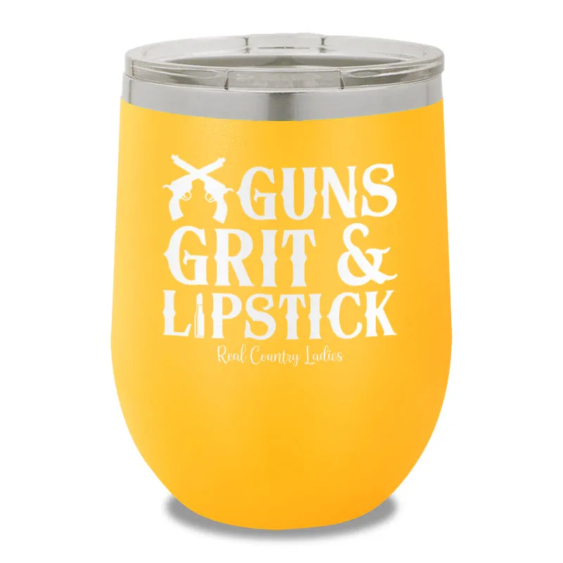 Guns Grit And Lipstick 12oz Stemless Wine Cup