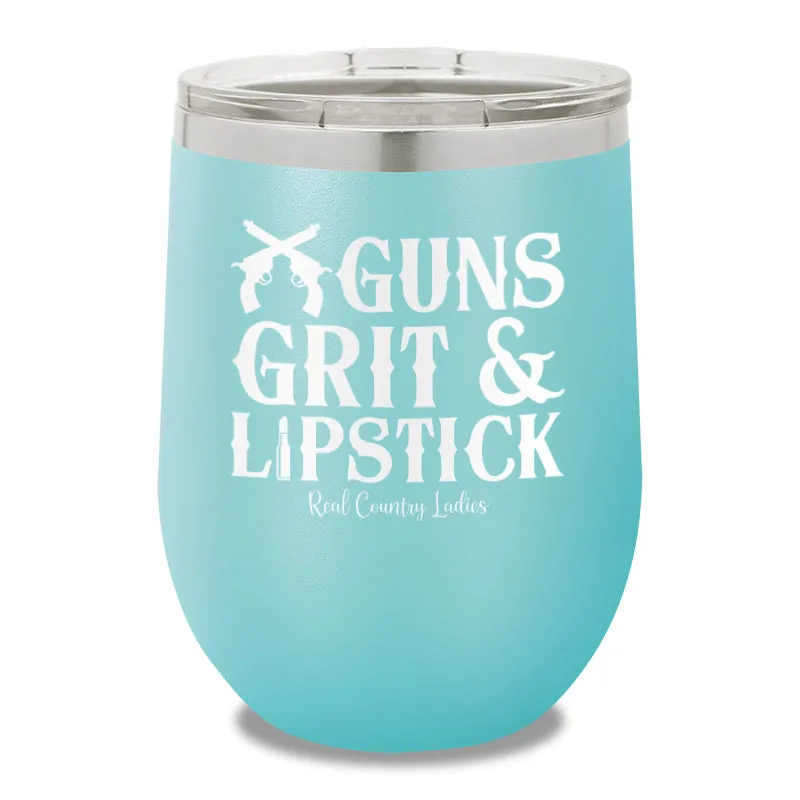 Guns Grit And Lipstick 12oz Stemless Wine Cup