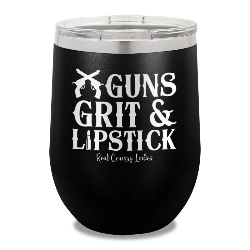 Guns Grit And Lipstick 12oz Stemless Wine Cup