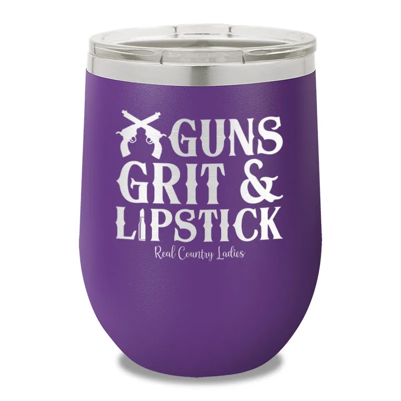 Guns Grit And Lipstick 12oz Stemless Wine Cup