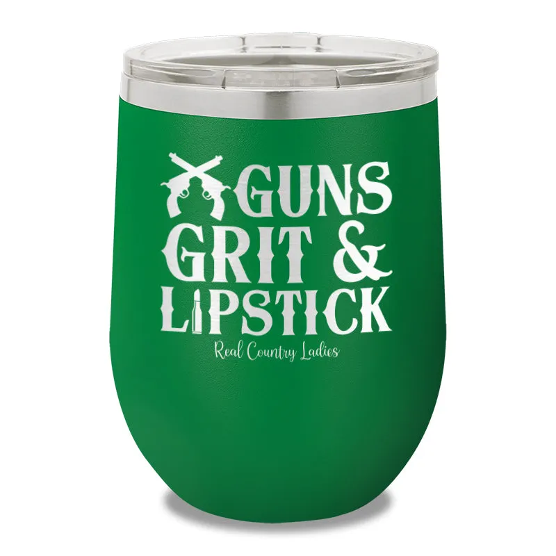 Guns Grit And Lipstick 12oz Stemless Wine Cup