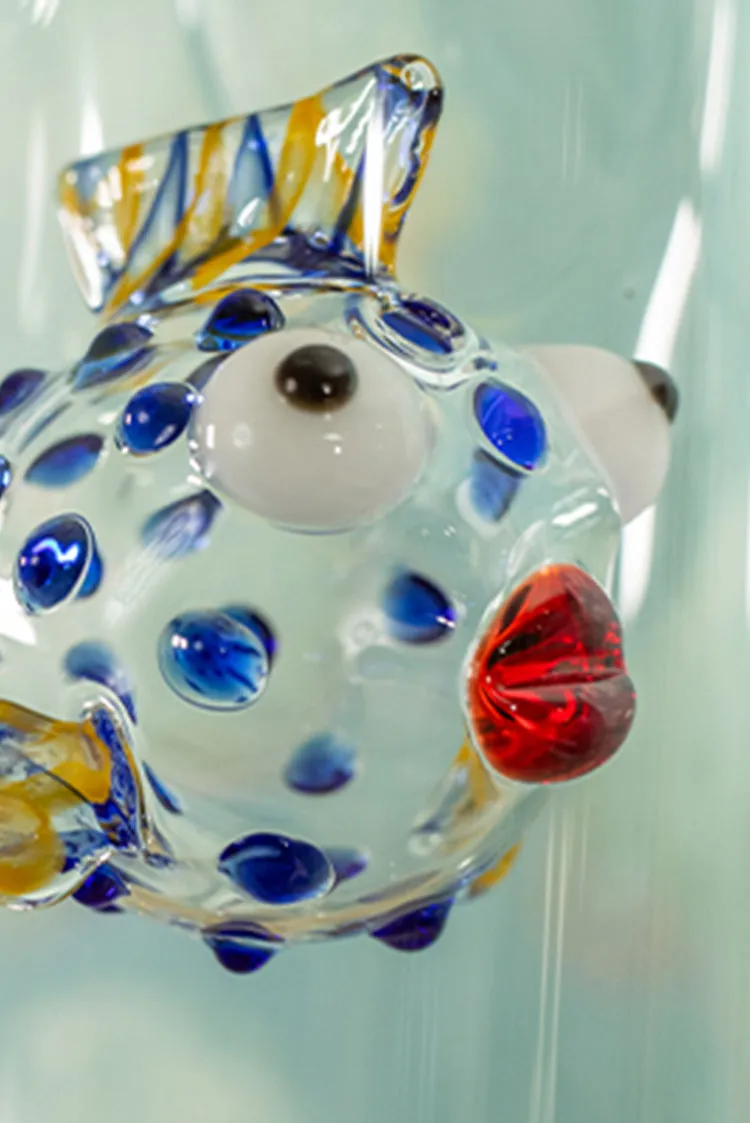 Handblown Glass Blue Spotted Fish Carafe, 24.5cm