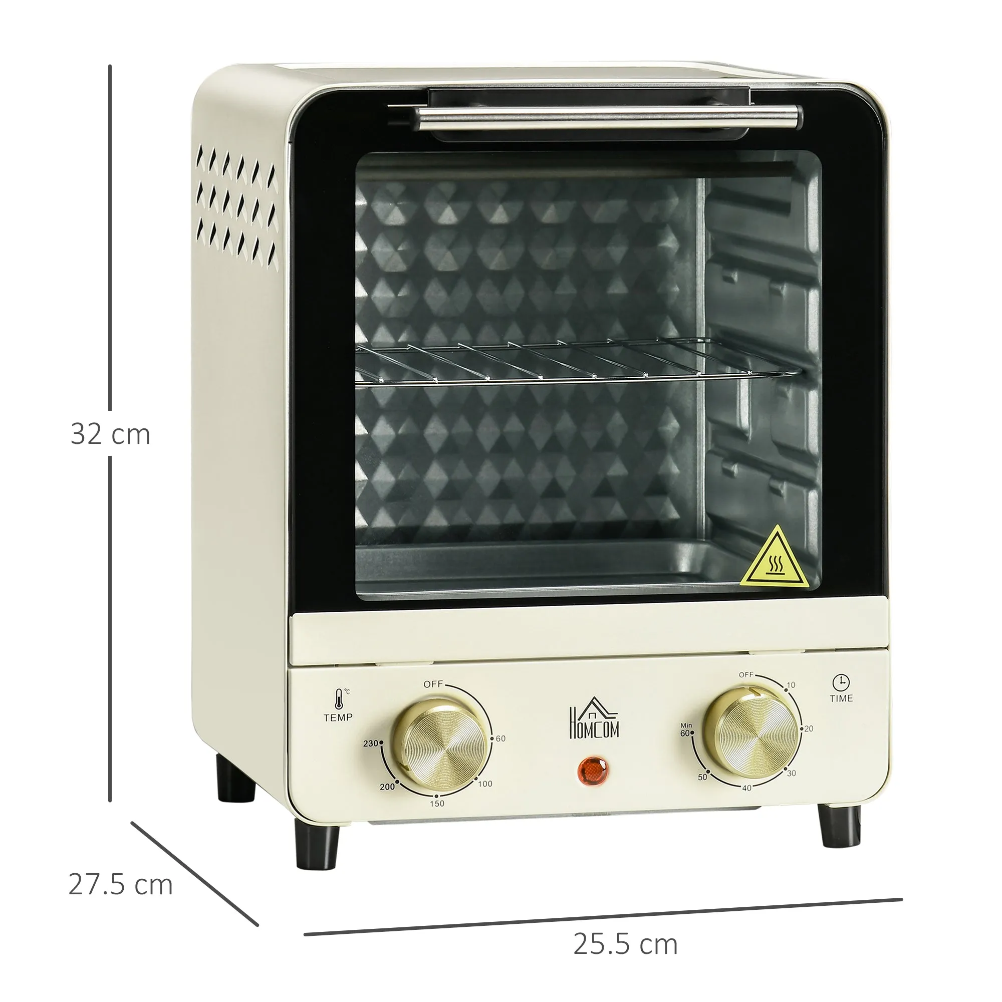 HOMCOM Convection Mini Oven, 15 Litres Electric Oven and Grill with 60-230? Adjustable Temperature, 60 Minute Timer, Include Baking Tray, Wire Rack and Crumb Tray, 1000W, Cream White