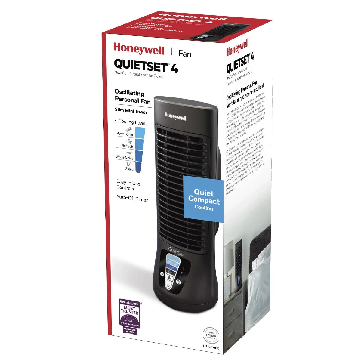 Honeywell QuietSet 4 Oscillating Personal Fan Slim Mini Tower