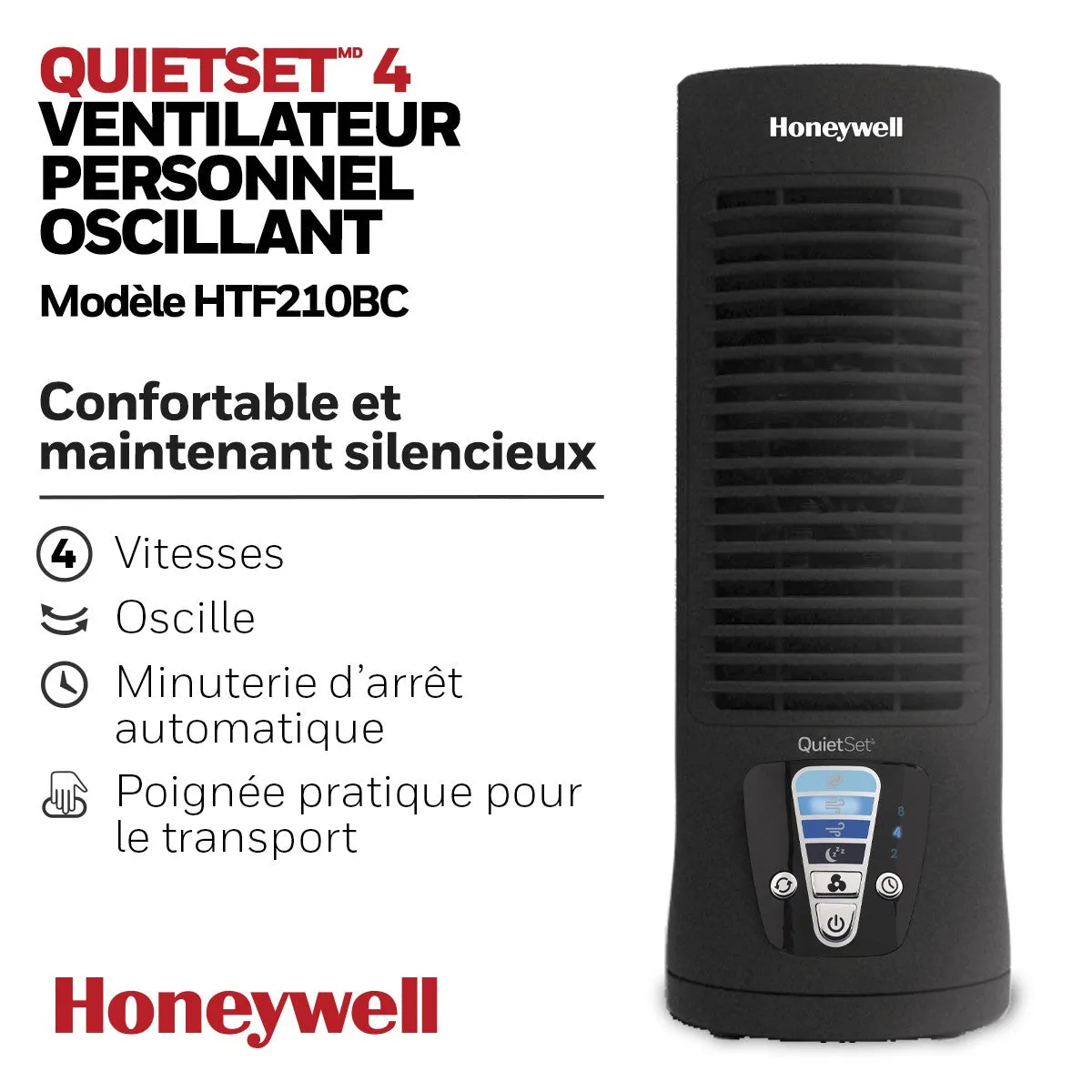 Honeywell QuietSet 4 Oscillating Personal Fan Slim Mini Tower