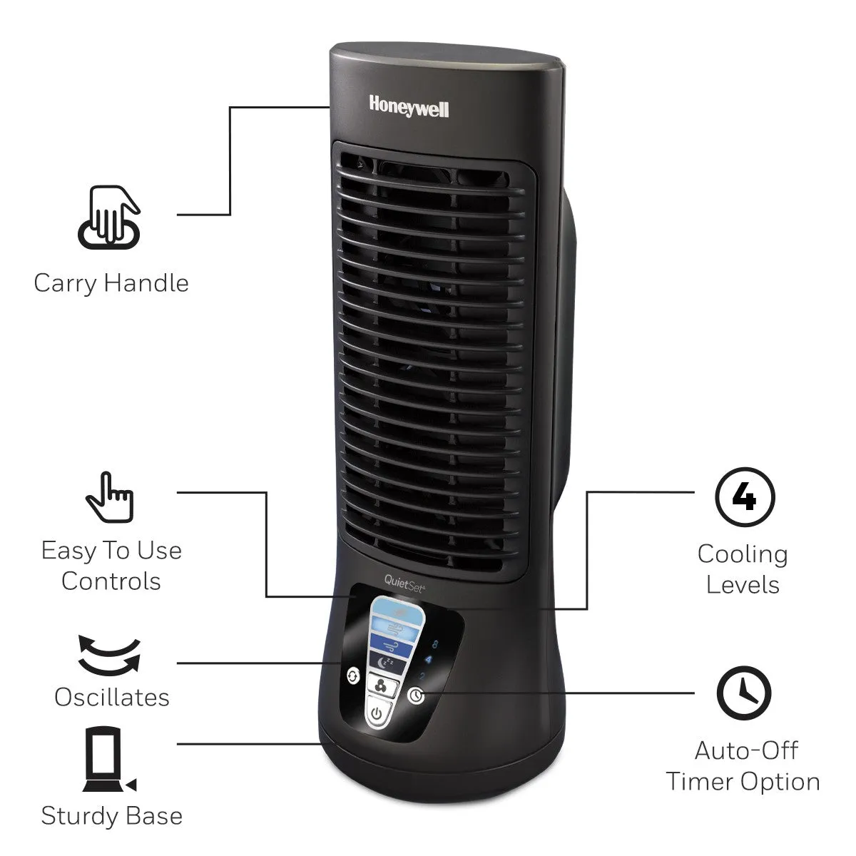 Honeywell QuietSet 4 Oscillating Personal Fan Slim Mini Tower