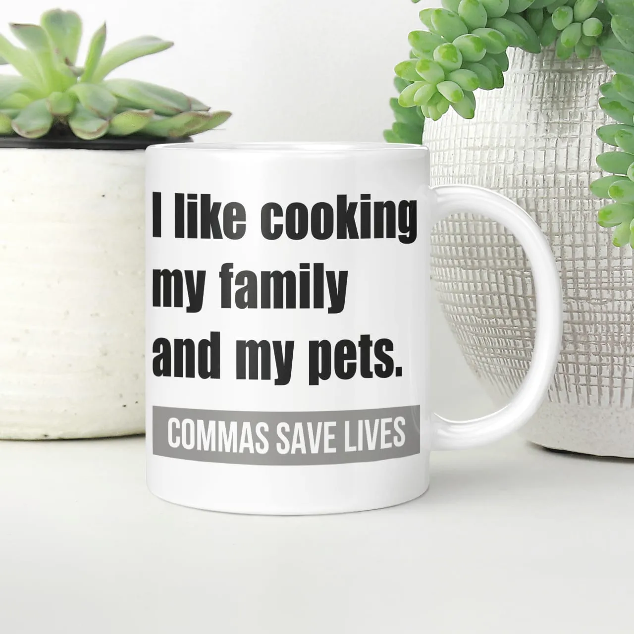 I Like Cooking My Family And My Pets, Commas Save Lives Mug