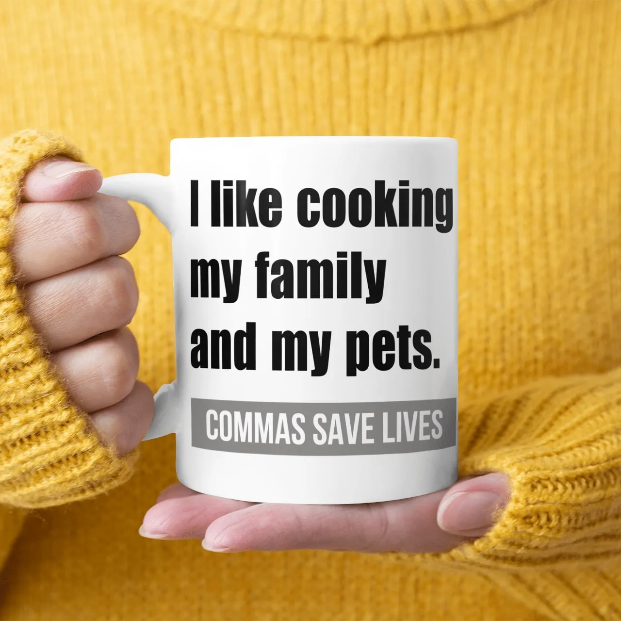 I Like Cooking My Family And My Pets, Commas Save Lives Mug