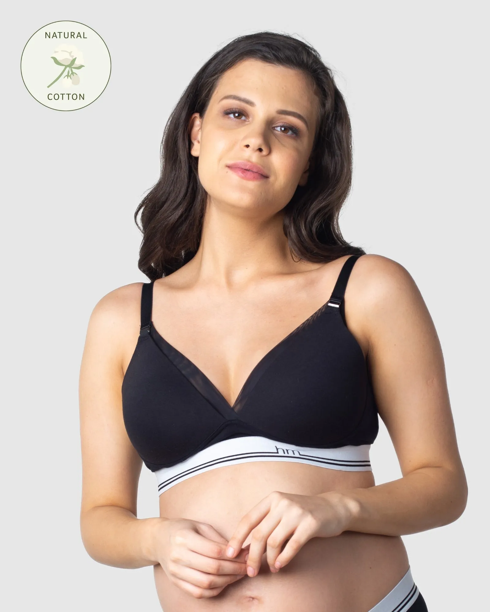 ICON COTTON BLACK  T-SHIRT NURSING BRA - WIREFREE