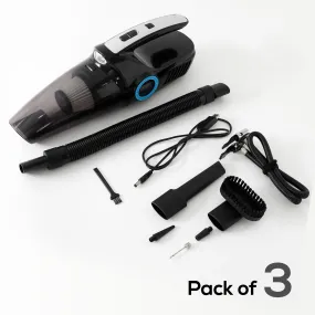 Kuber Industries (Set of 3) Small Vacuum Cleaner for Dust - Wireless Portable Air Duster & Cleaning Machine for Sofa, Bed, Car, Home - with 6 Accessories -Black