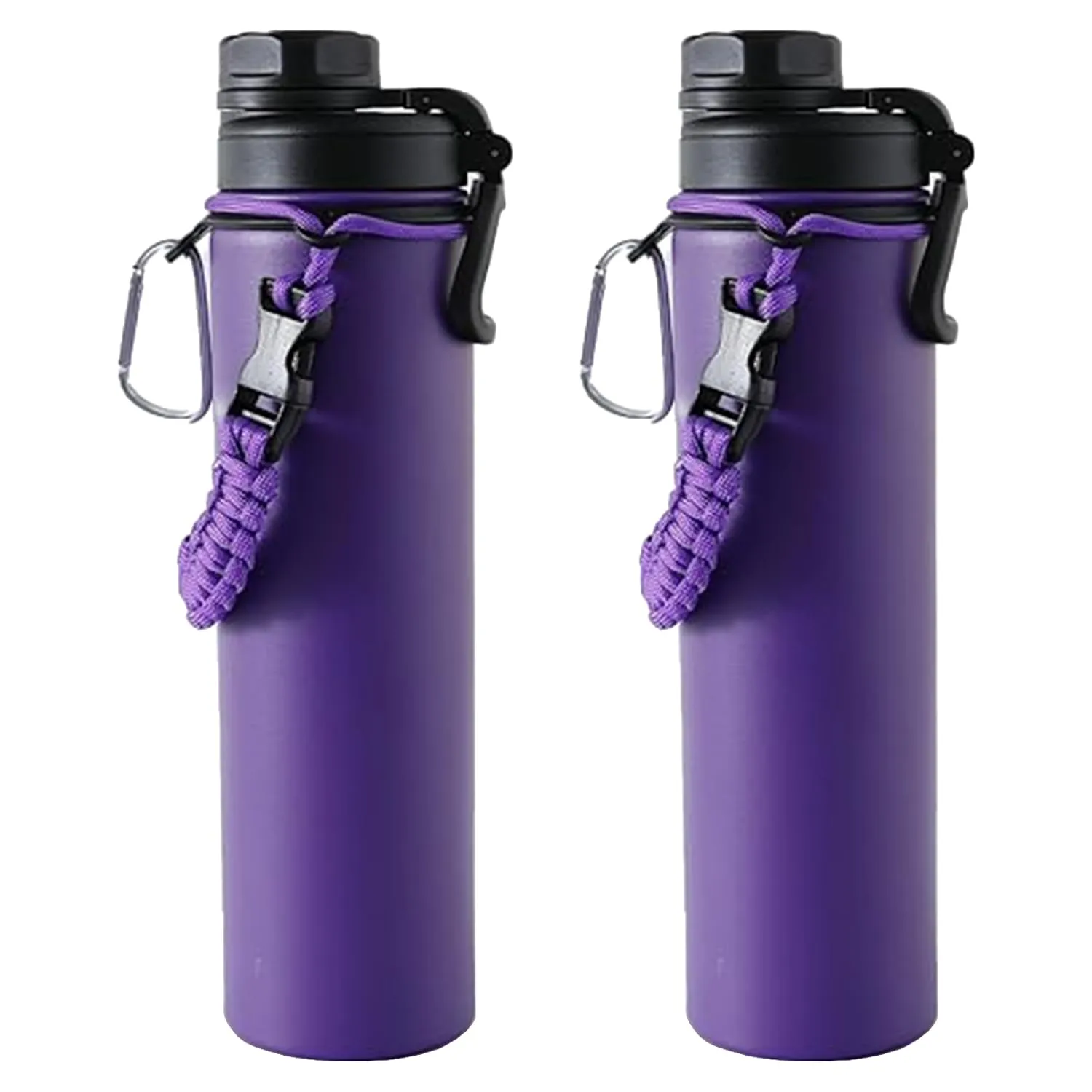 Kuber Industries Water Bottle | Steel Water Bottle for Daily Use | Vacuum Insulated Flask Water Bottle with Rope | Hot & Cold Water Bottle | 720 ML | LX-230602 | Pack of 2 | Purple