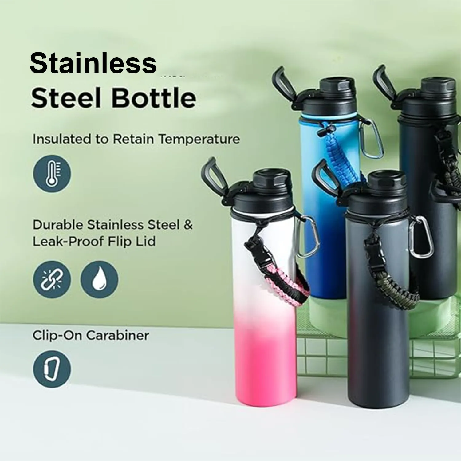 Kuber Industries Water Bottle | Steel Water Bottle for Daily Use | Vacuum Insulated Flask Water Bottle with Rope | Hot & Cold Water Bottle | 720 ML | LX-230602 | Pack of 2 | Purple