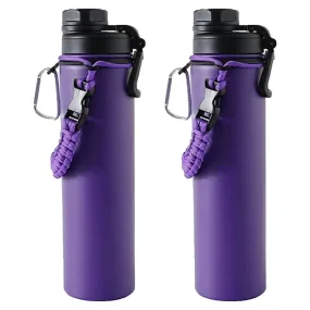 Kuber Industries Water Bottle | Steel Water Bottle for Daily Use | Vacuum Insulated Flask Water Bottle with Rope | Hot & Cold Water Bottle | 720 ML | LX-230602 | Pack of 2 | Purple