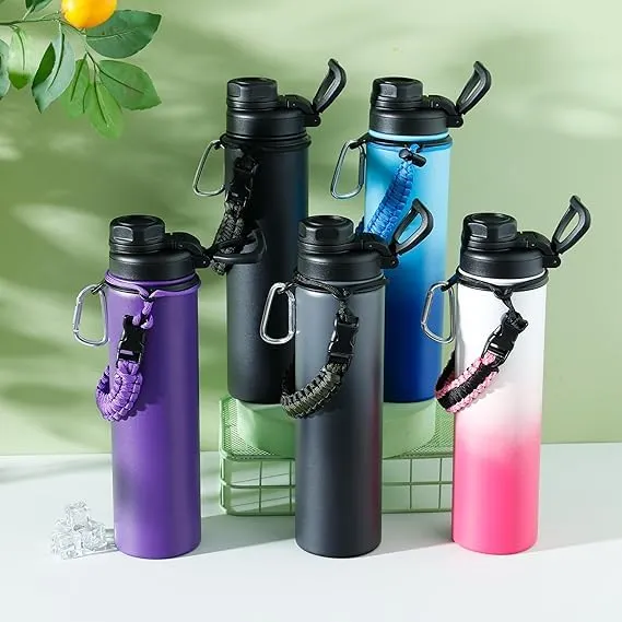 Kuber Industries Water Bottle | Steel Water Bottle for Daily Use | Vacuum Insulated Flask Water Bottle with Rope | Hot & Cold Water Bottle | 720 ML | LX-230602 | Pack of 2 | Purple