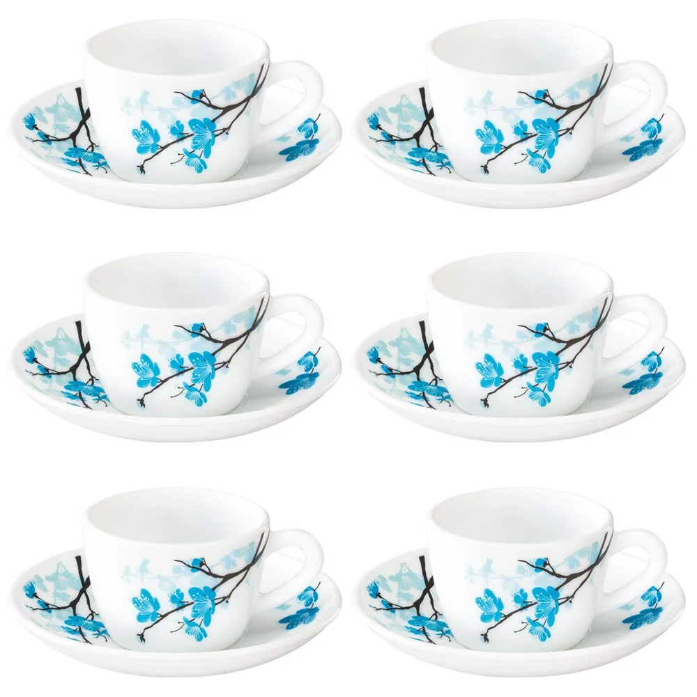 Larah by Borosil Mimosa (LH) Cup and Saucer Set, 140ml, 12-Pieces, White, HT12CS14MIM1, HT12CS14MIM1