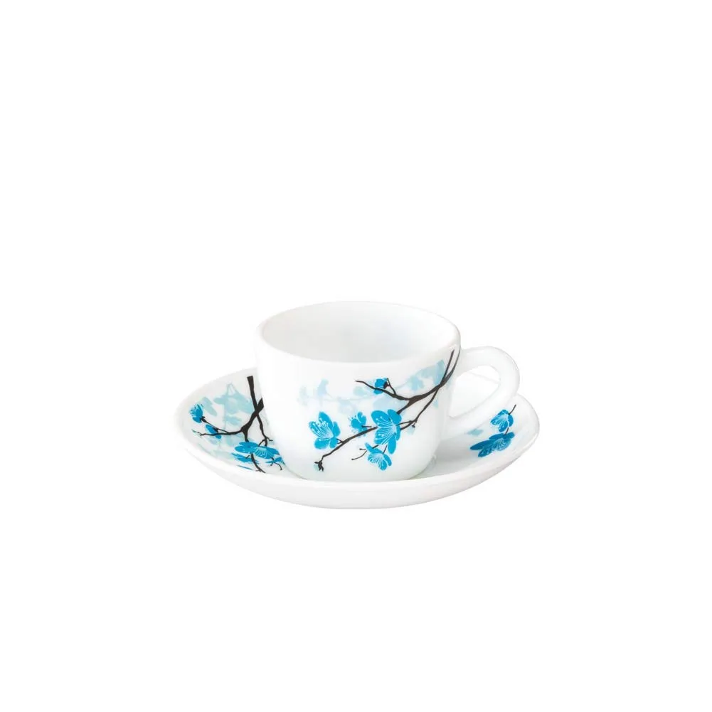 Larah by Borosil Mimosa (LH) Cup and Saucer Set, 140ml, 12-Pieces, White, HT12CS14MIM1, HT12CS14MIM1