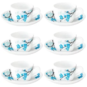 Larah by Borosil Mimosa (LH) Cup and Saucer Set, 140ml, 12-Pieces, White, HT12CS14MIM1, HT12CS14MIM1