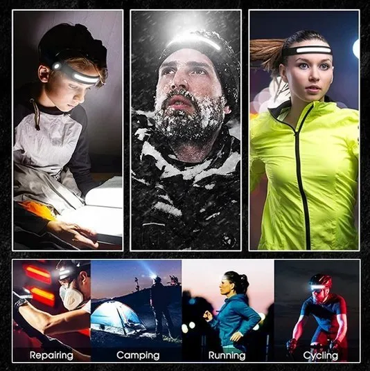 LED Headlamp - Waterproof Headband Bright Lights Bar Strip Flashlight for Adults Working Hardhat, Hiking and Camping Outdoor