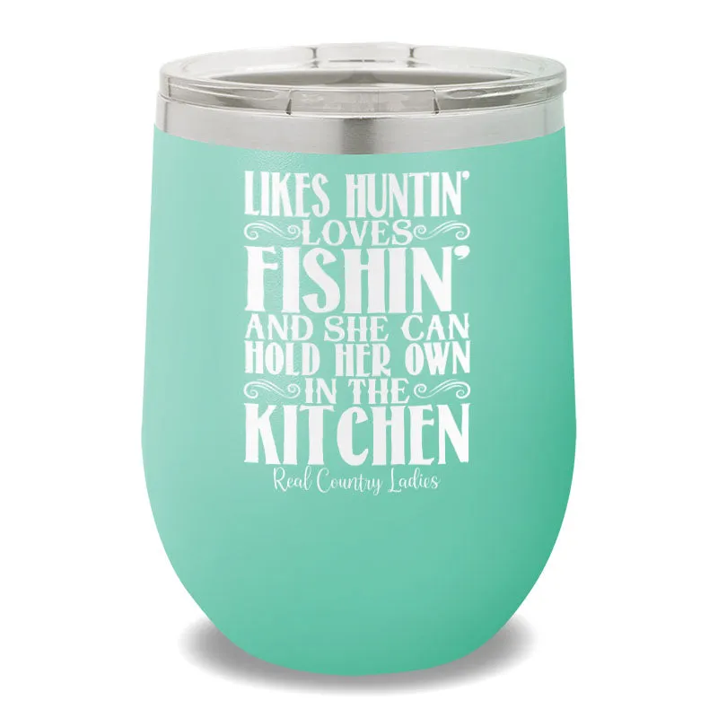 Likes Huntin' Loves Fishin' 12oz Stemless Wine Cup