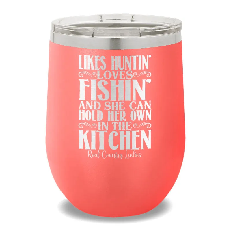 Likes Huntin' Loves Fishin' 12oz Stemless Wine Cup