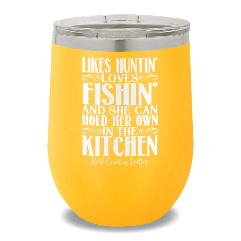 Likes Huntin' Loves Fishin' 12oz Stemless Wine Cup