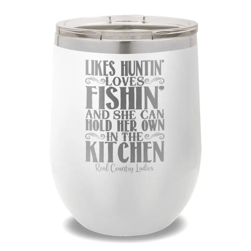 Likes Huntin' Loves Fishin' 12oz Stemless Wine Cup