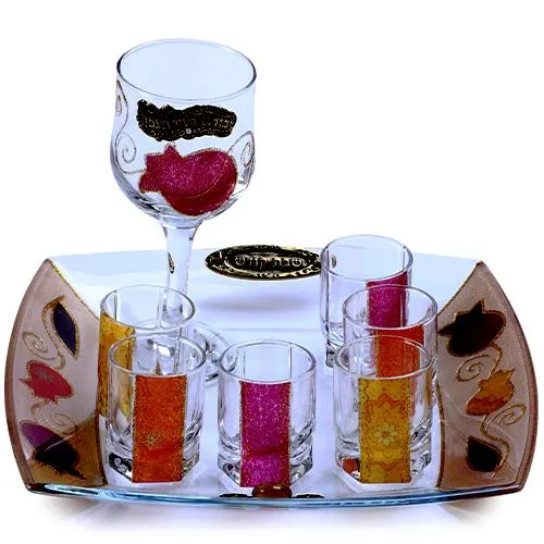 Lily Art - 507125-6 - Kiddush cup set   6 wine glasses with tray