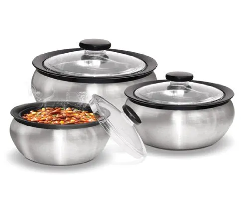 Milton 600/1500/2000ml 3-Piece Thermo Hot-Pot Insulated Casserole Gift Set, Medium, Steel