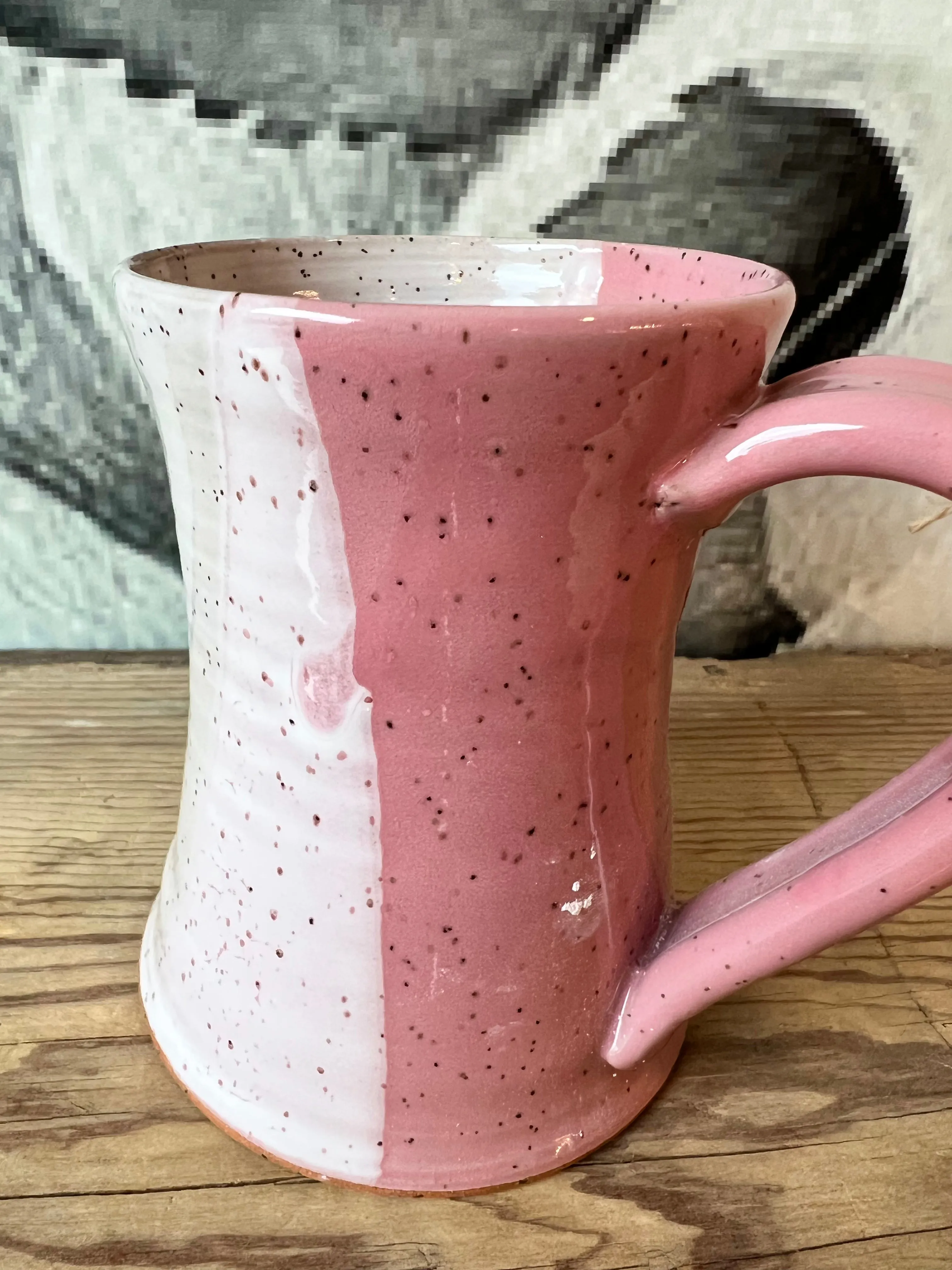 Missions Pottery Hour Glass Mug - Pink & White