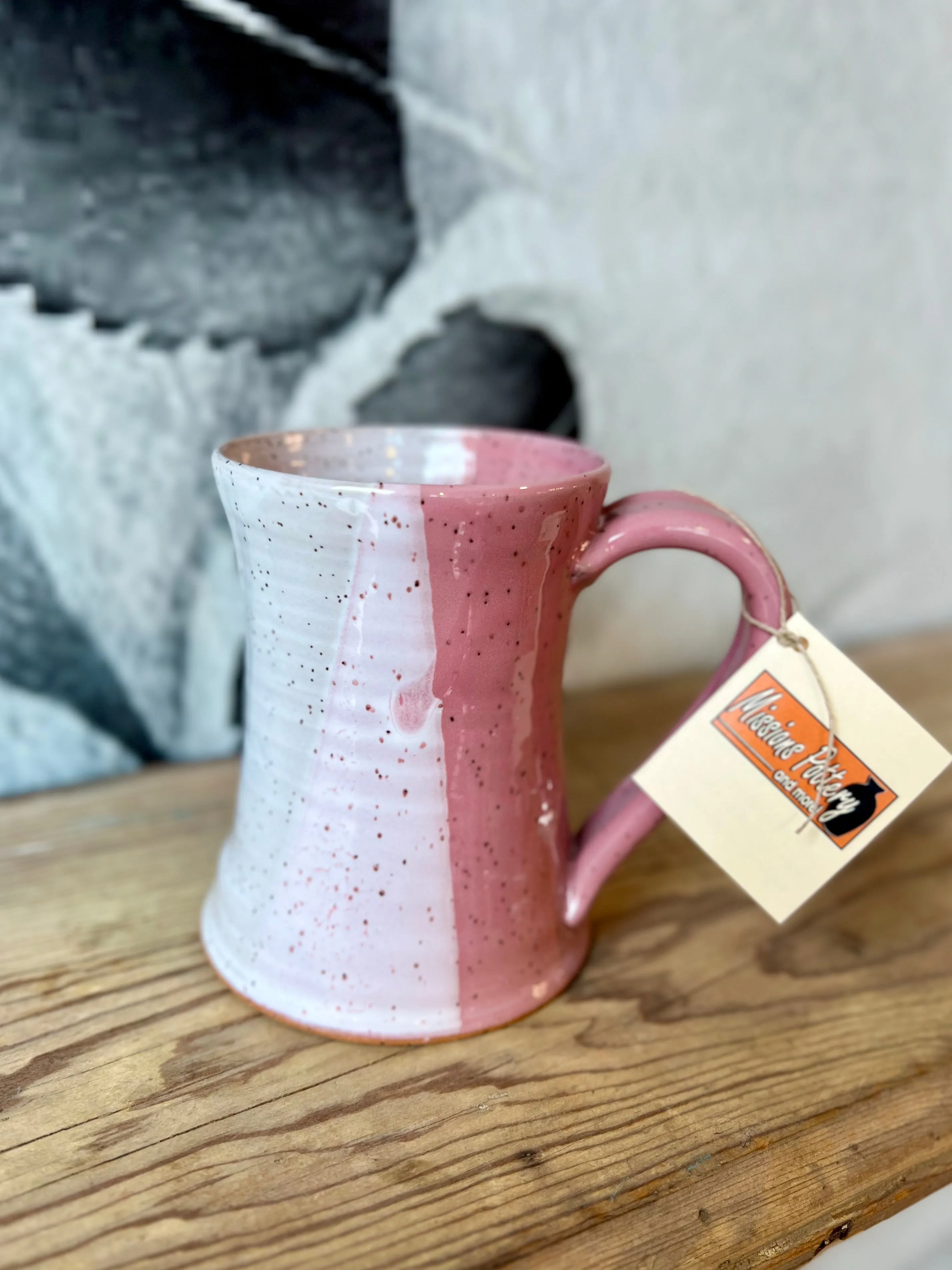 Missions Pottery Hour Glass Mug - Pink & White